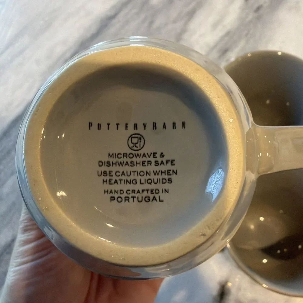 Pottery Barn PB Cambria Stoneware Gray Coffee Tea Cup Mug Set Of 4 Portugal